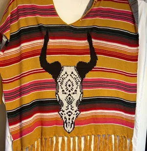 Southwestern Bull Skull Cape with Fringe by Three Bird Nest. thumbnail 1