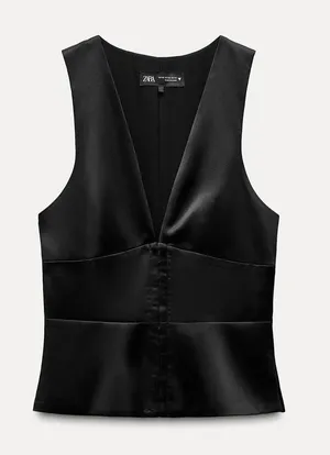 ZARA Sleeveless Satin Top Black thumbnail 1