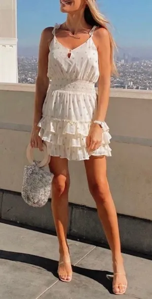 Saltwater Luxe California Gold Catherine Sleeveless Tiered Mini Dress Size Small thumbnail 1