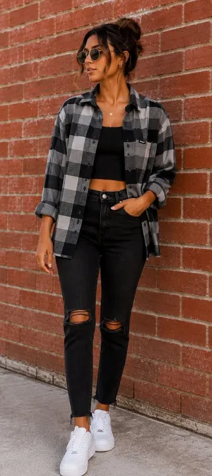 Hollister Black Gray Buffalo Plaid Flannel Button Down Shirt Small 100% Cotton thumbnail 1