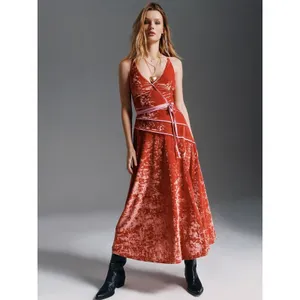 Free People Deia Velvet Midi Dress Pink Rose Strappy Dainty Romantic Small thumbnail 4