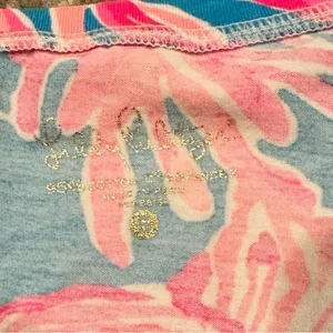 Lilly Pulitzer Michelle Cap Sleeve Vneck Tshirt Cotton Stretchy Pink Blue Top S thumbnail 6