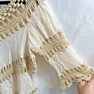 Papermoon Crop Top Women's Small Beige Macramé Style Cotton Style 3/4 Sleeves thumbnail 9