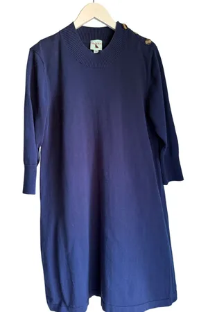 Preppy Navy Cotton Sweater Dress XL Gold Button Shoulder Haley & The Hound thumbnail 1