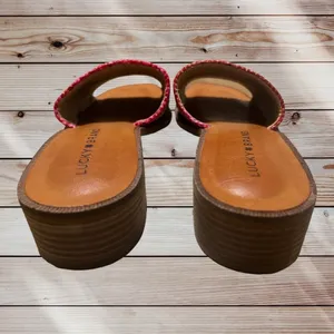 Lucky Brand Women's Size 8 Brown Leather Flip Flop‎ Sandal Heel Rainbow Beach thumbnail 2