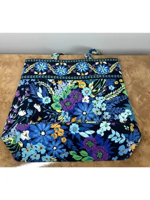 Vera Bradley Midnight Blues Quilted Floral Tote Shoulder Bag Blue Purple thumbnail 3