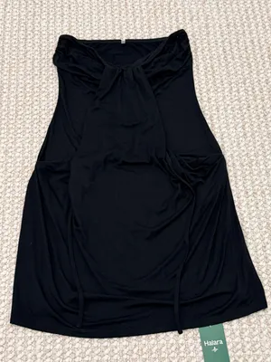 HALARA Halter Tie Back Mini Resort Dress with Pockets size Medium black NEW thumbnail 12