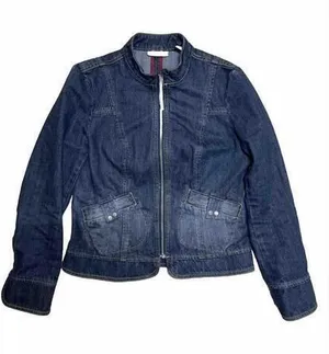 i.e. relaxed Denim Jacket Women's‎ Size M Blue Acid Washed Manderin Collar thumbnail 1