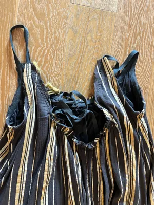 Free People Unearthen Black & Mustard Striped Tassel Maxi Dress oversized thumbnail 6