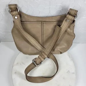 Fossil Maddox Leather Saddle Bag Taupe Tan Shoulder Turn Lock Flap Crossbody Y2K thumbnail 9