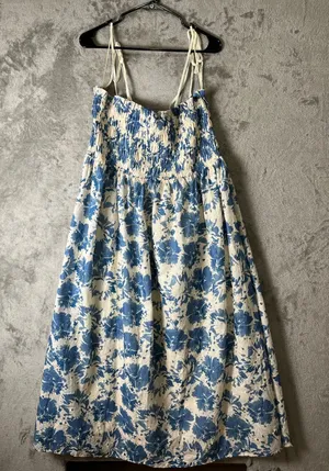 Lovelo Floral Smocked‎ Midi Dress Blue White Cottagecore Sundress 2XL Boho New thumbnail 1