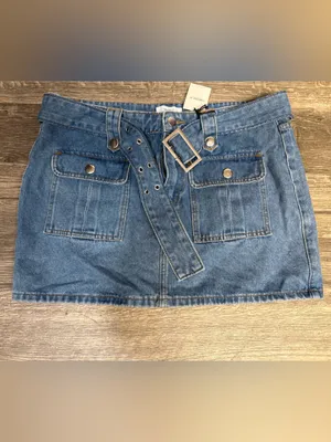 NWT Forever 21 Belted Denim Cargo Mini Skirt Utility Y2K Size Large thumbnail 3