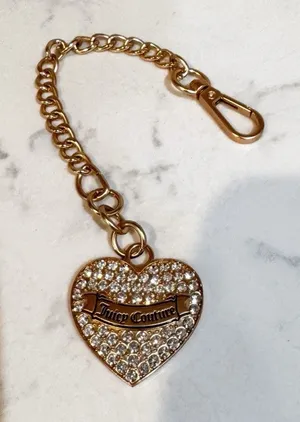 Juicy Couture gold tone heart keychain shimmering pave crystals accents Glam thumbnail 1