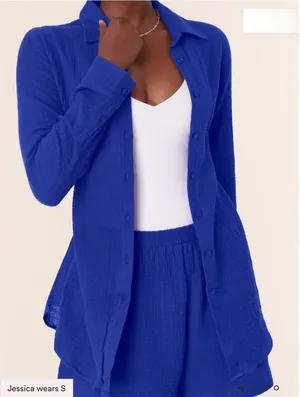 Andie The Corvo Button Up Top Cover Up‎ Blue Mazarine size M NWT thumbnail 1
