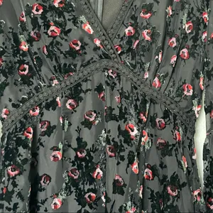 WAYF Brayden Long Sleeve Black with Red Roses Embroidered Velvet Dress Medium thumbnail 7