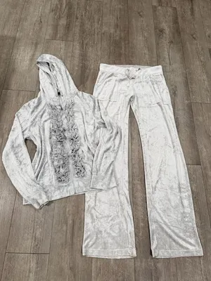 BCBGMaxAzria Silver Light Gray Velvet Zip Hoodie Set thumbnail 2
