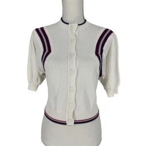 Maeve Puff Sleeve Cardigan White Inset Graphic Button Front‎ Sweater Size S thumbnail 4