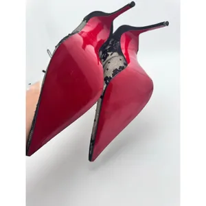Christian Louboutin KM Lace Booty 100 Black Mesh Floral Lace Boots Sz 39.5 thumbnail 9