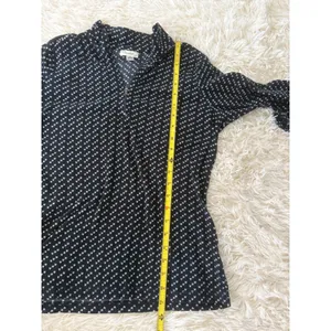 LL Bean Fleece Quarter Zip Pullover‎ Navy White Geometric Print, Women's Small thumbnail 4