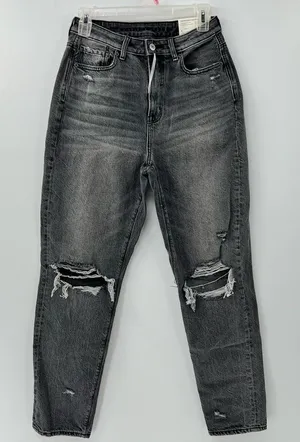 American Eagle highest rise mom jeans size 4 NWT grey distressed denim thumbnail 1
