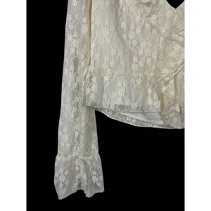 NWT American Eagle Lace Crop Top XS Ivory Sheer Fairy Boho Y2K Bell Sleeve thumbnail 3