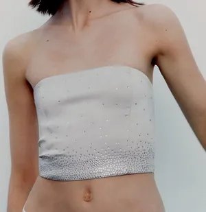 Zara SALE ‼️ NWT RHINESTONE SATIN EFFECT STRAPLESS TOP thumbnail 3