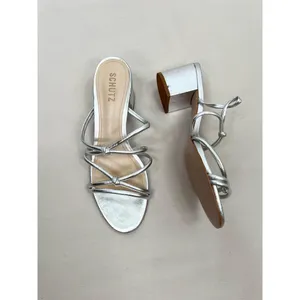Schutz Silver Strappy Design Block Heel Open Toe Sandal Leather Womens Size 8.5B thumbnail 11