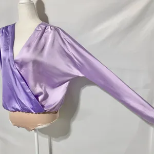 New Strut & Bolt Two Tone Satin Faux Wrap Long Sleeve Bodysuit Purple Size Large thumbnail 8