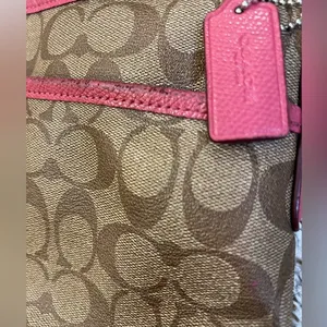 Coach Signature Logo All Over Pattern Crossbody Leather Beige Pink thumbnail 5