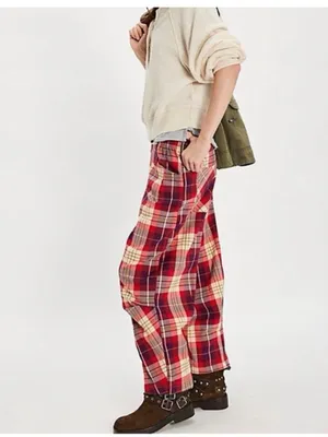 Free People Nice Choice Pull-On Pant plaid size Small NEW thumbnail 5