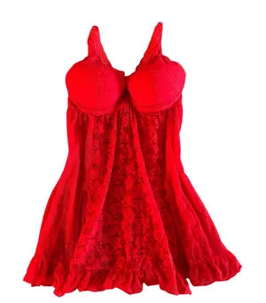 Red lace babydoll lingerie nightie bra top Size M thumbnail 1