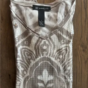 INC International Concepts Women's Taupe and White Short Sleeve Top thumbnail 8