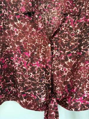 Wilfred Aritzia Silky Tie Front Button Down Abstract Brown Fuschia Blouse Small thumbnail 5