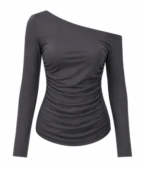 Charcoal Gray Ruched Off Shoulder Long Sleeve Top Size M thumbnail 1