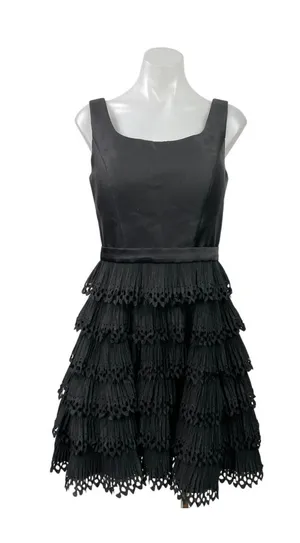 Sherri Hill Black Sleeveless Ruffle Tiered Fit & Flare Prom Mini Dress Size 8 thumbnail 1