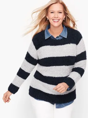 Talbots Ultra Plush Blue‎ White Striped Fuzzy Soft Sweater Wool Blend Size 2X thumbnail 1