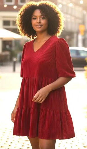 Velvet Burn Out Red Dress Boho Cottage Core Casual SZ 4X V Neck Short Sleeve thumbnail 1
