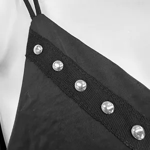 VICI | Medium | Black Satin Groupie Studded Embellished Strappy Tank Camisole thumbnail 7