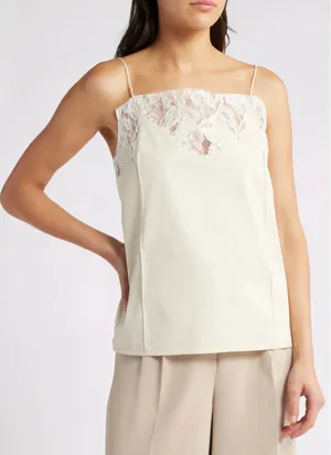 FAITHFULL Etienne Lace Trimmed Faille Camisole in Off White Size 4 thumbnail 1