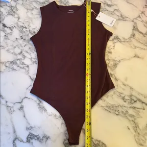 Quince NWT Stretch Cotton Jersey High Neck Sleeveless Bodysuit Cocoa Brown Sz S thumbnail 8