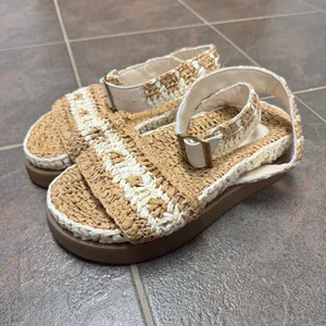 Free People FP Roma Raffia Slip On Ankle Strap Platform Sandals Tan White 8 thumbnail 16