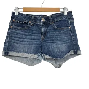 American Eagle Rolled Hem Shorty Jean Shorts Womens 8 Blue Denim Stretch Zip Fly thumbnail 2