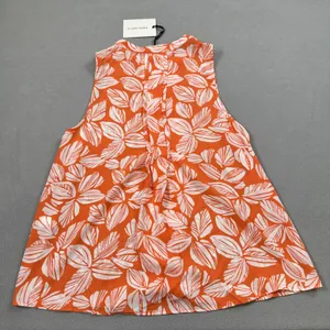 NWT 41 HAWTHORN Top Womens L Orange Sleeveless White Leaf Print Pleated Blouse thumbnail 2