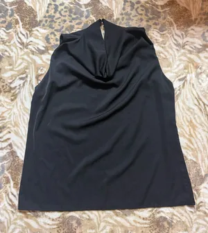 Dokotoo black satin high neck cowl neck top thumbnail 1