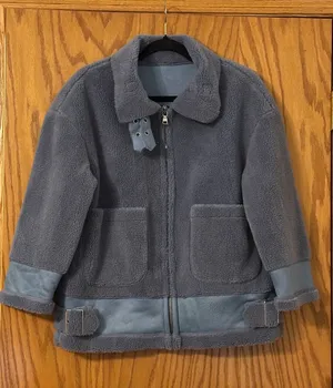 Jules Kae Sherpa Kylie Moto Jacket -Faux Shearling - Slate Blue -Sz vS (estimate thumbnail 1