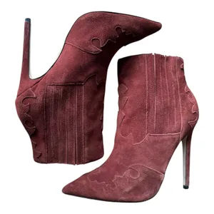 Burgundy suede pointed toe stiletto ankle boots with cowgirl design ASOS size 6 thumbnail 4