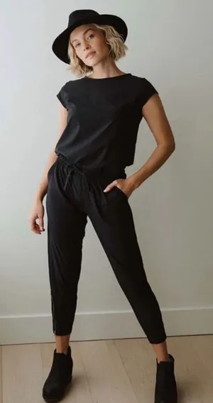 Albion Fit Black‎ Jogger Jumpsuit Travel Lounge Athleisure Pockets Small thumbnail 1