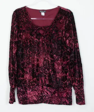 Venus‎ Womens Crushed Velvet Bell Sleeve Top Size L Red Black Dark Romantic Goth thumbnail 1
