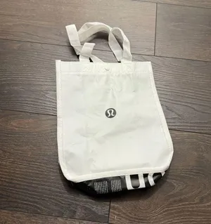 White Black Lululemon Reusable Tote Bag Small thumbnail 1