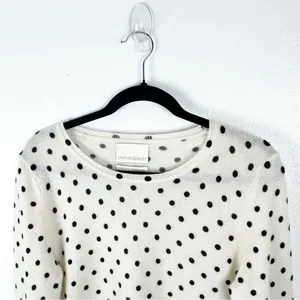 CYNTHIA ROWLEY 100% 2-Ply Cashmere Cream Polka Dot Long Sleeves Sweater Medium thumbnail 7